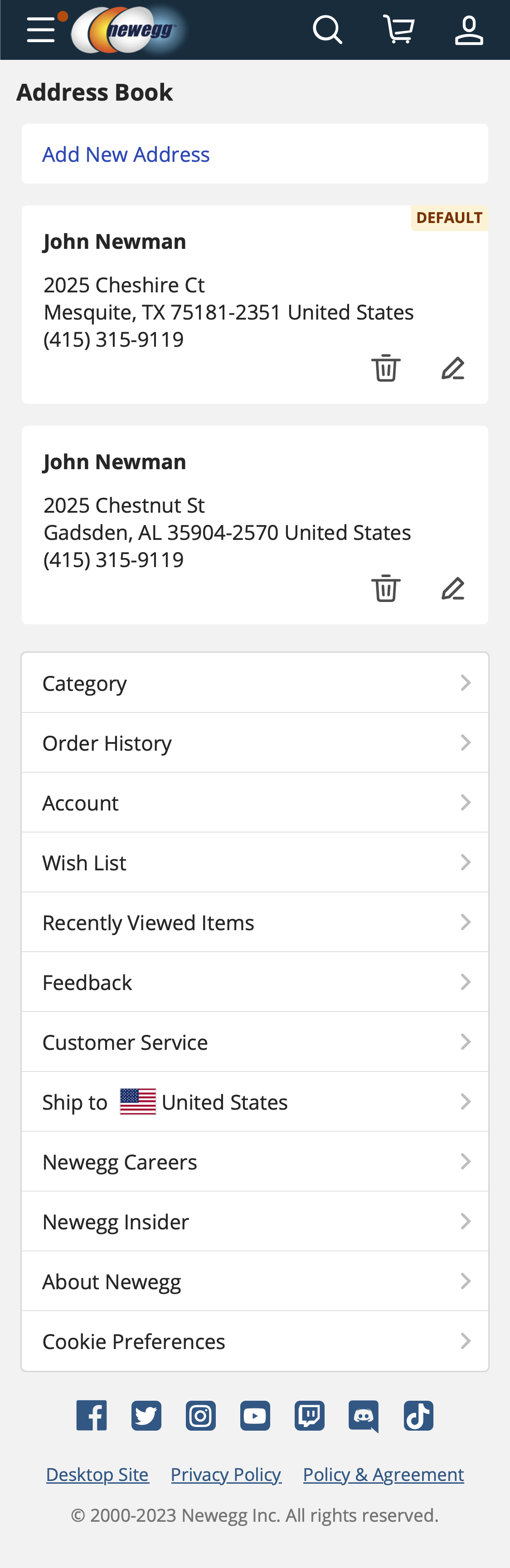 Newegg’s Mobile Address Book 179 of 428 Address Book Examples Baymard Institute